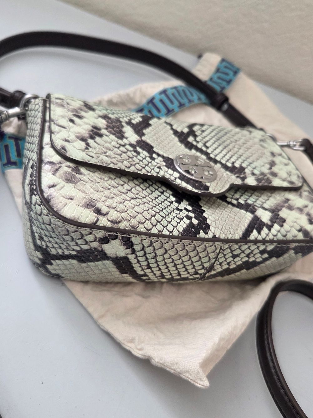 Tory Burch Snake-Print Leather Shoulder Bag Crossbody - Picture 7 of 11